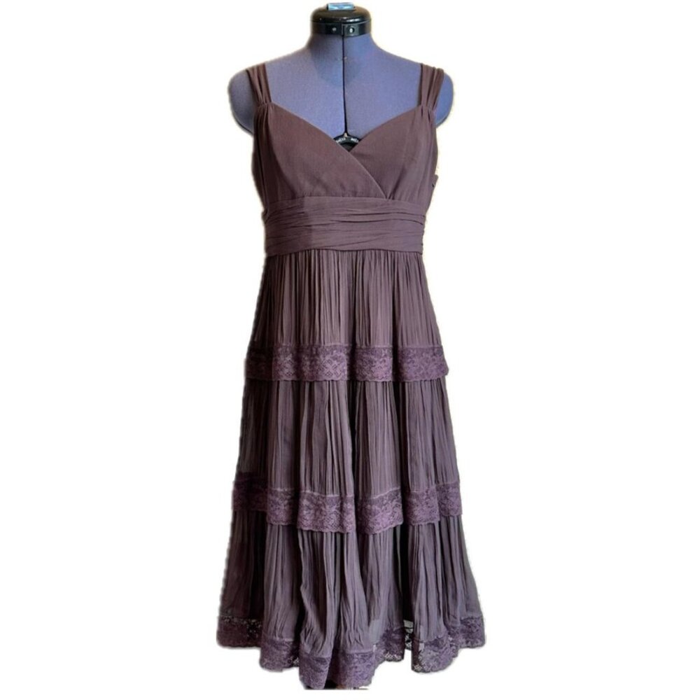 BCBGMaxazria brown silk and lace mini dress